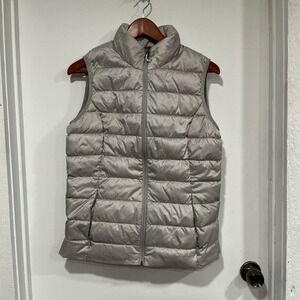 Eddie Bauer 650 Down Puffer Vest Womens Medium Gray Comfort Classic Logo Outdoor